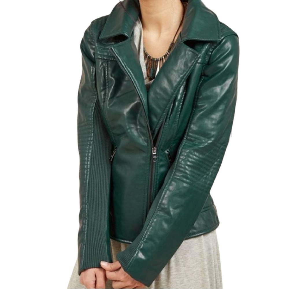 Steve Madden Hunter Green Moto Leather Jacket
